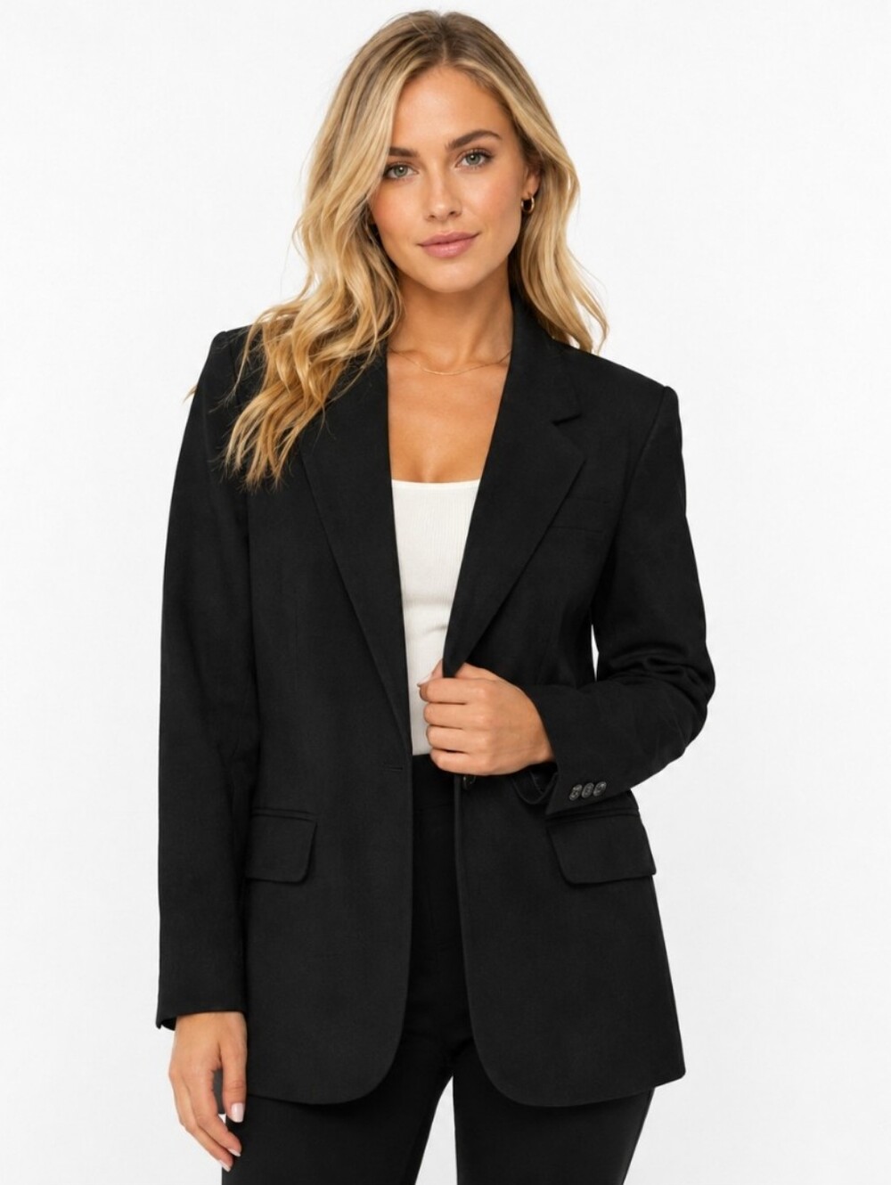 Classic Black Tailored Petite Wool Blend  Blazer Women's Suit Jacket (Sz:6p)